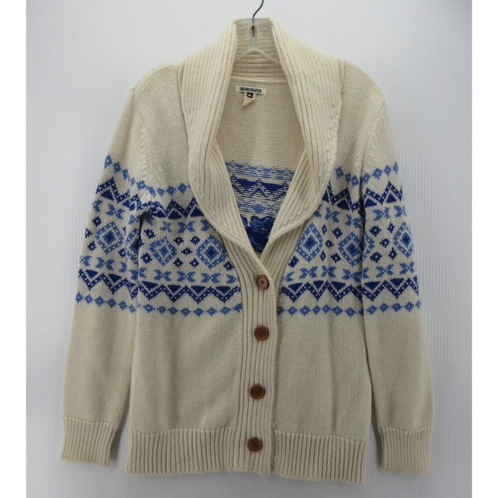 Quiksilver Sweater Medium Wool Blend Cardigan Ski Nordic Shawl Neck*
